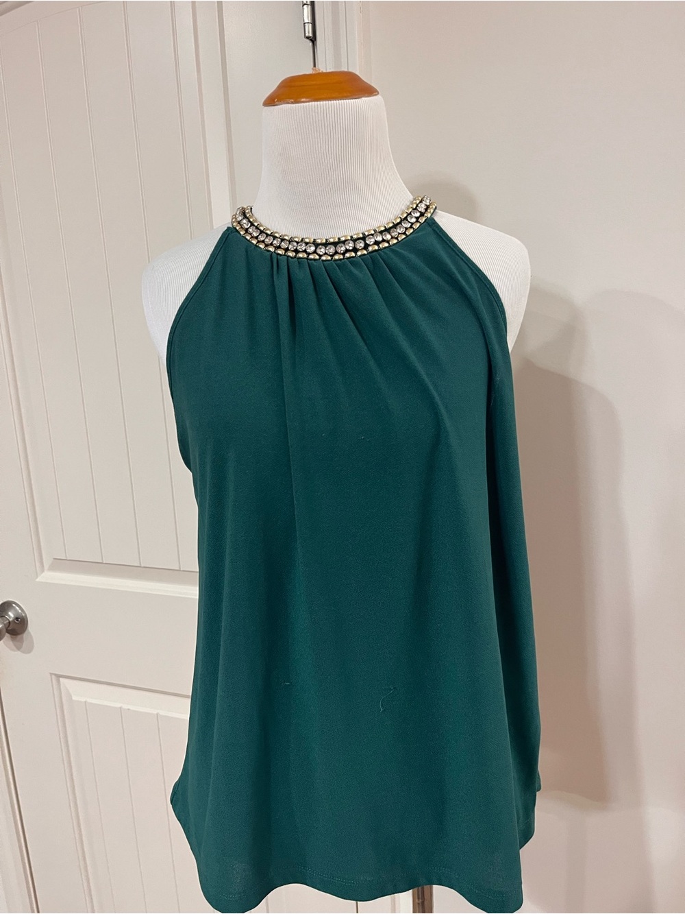 Embellished Halter Tank Top in Deep Green